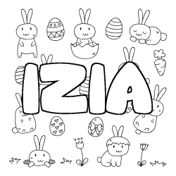 Coloriage pr&eacute;nom IZIA - d&eacute;cor Paques