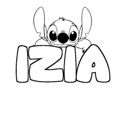 Coloriage prénom IZIA - décor Stitch