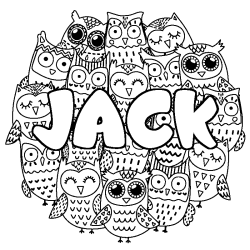 Coloriage prénom JACK - décor Chouettes