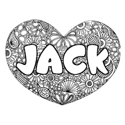 Coloriage pr&eacute;nom JACK - d&eacute;cor Mandala coeur