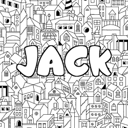 Coloriage pr&eacute;nom JACK - d&eacute;cor Ville