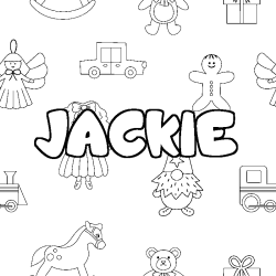 Coloriage prénom JACKIE - décor Jouets