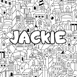 Coloriage pr&eacute;nom JACKIE - d&eacute;cor Ville