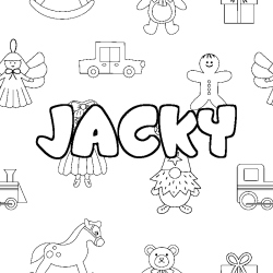 Coloriage prénom JACKY - décor Jouets
