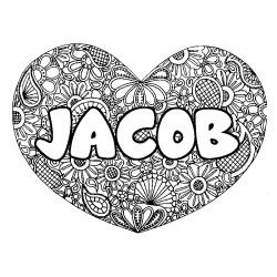 Coloriage prénom JACOB - décor Mandala coeur
