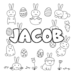 Coloriage prénom JACOB - décor Paques
