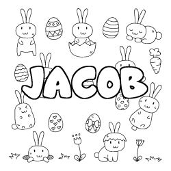 Coloriage pr&eacute;nom JACOB - d&eacute;cor Paques
