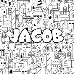 Coloriage prénom JACOB - décor Ville