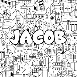 Coloriage pr&eacute;nom JACOB - d&eacute;cor Ville