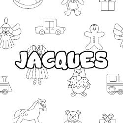 Coloriage pr&eacute;nom JACQUES - d&eacute;cor Jouets