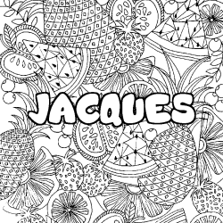 Coloriage prénom JACQUES - décor Mandala fruits
