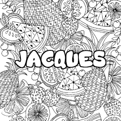 Coloriage pr&eacute;nom JACQUES - d&eacute;cor Mandala fruits