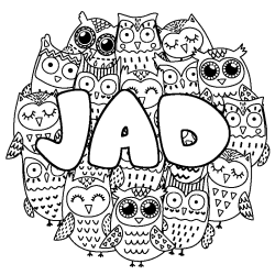 Coloriage prénom JAD - décor Chouettes