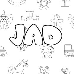 Coloriage prénom JAD - décor Jouets
