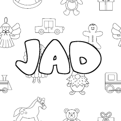 Coloriage pr&eacute;nom JAD - d&eacute;cor Jouets