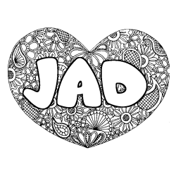 Coloriage pr&eacute;nom JAD - d&eacute;cor Mandala coeur