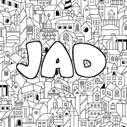 Coloriage prénom JAD - décor Ville