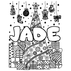 Coloriage prénom JADE - décor Sapin et Cadeaux