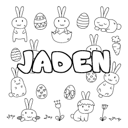 Coloriage prénom JADEN - décor Paques