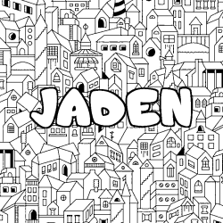 Coloriage pr&eacute;nom JADEN - d&eacute;cor Ville