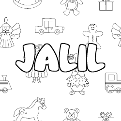 Coloriage pr&eacute;nom JALIL - d&eacute;cor Jouets