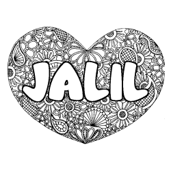 Coloriage pr&eacute;nom JALIL - d&eacute;cor Mandala coeur