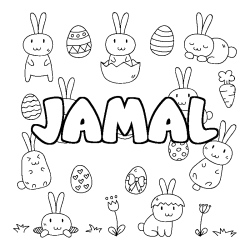 Coloriage prénom JAMAL - décor Paques