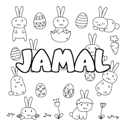 Coloriage pr&eacute;nom JAMAL - d&eacute;cor Paques