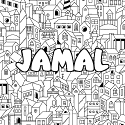 Coloriage prénom JAMAL - décor Ville