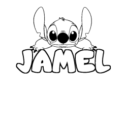 Coloriage prénom JAMEL - décor Stitch