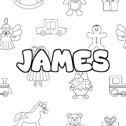 Coloriage prénom JAMES - décor Jouets