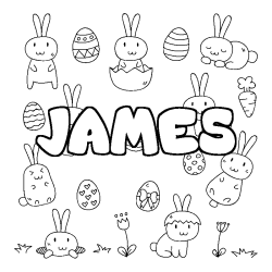 Coloriage pr&eacute;nom JAMES - d&eacute;cor Paques