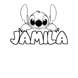Coloriage prénom JAMILA - décor Stitch