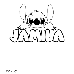 Coloriage pr&eacute;nom JAMILA - d&eacute;cor Stitch
