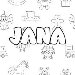 Coloriage prénom JANA - décor Jouets