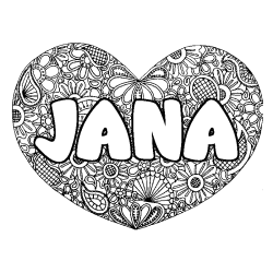 Coloriage prénom JANA - décor Mandala coeur