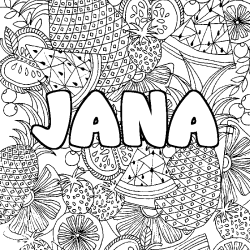 Coloriage prénom JANA - décor Mandala fruits