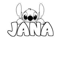 Coloriage prénom JANA - décor Stitch