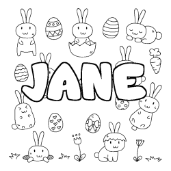 Coloriage prénom JANE - décor Paques