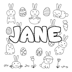 Coloriage pr&eacute;nom JANE - d&eacute;cor Paques