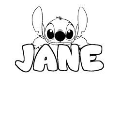 Coloriage prénom JANE - décor Stitch