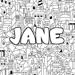 Coloriage prénom JANE - décor Ville