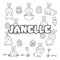 Coloriage pr&eacute;nom JANELLE - d&eacute;cor Paques
