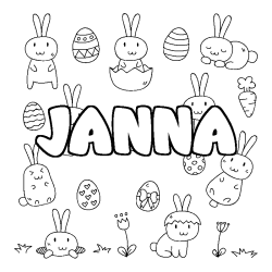 Coloriage pr&eacute;nom JANNA - d&eacute;cor Paques