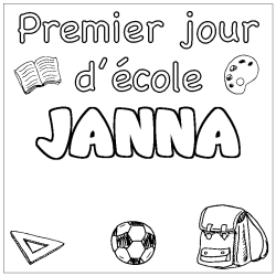 Coloriage prénom JANNA - décor Premier jour d'école