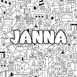 Coloriage pr&eacute;nom JANNA - d&eacute;cor Ville