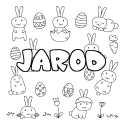 Coloriage prénom JAROD - décor Paques