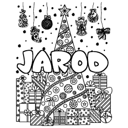 Coloriage prénom JAROD - décor Sapin et Cadeaux