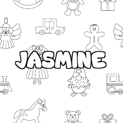 Coloriage prénom JASMINE - décor Jouets