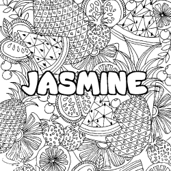 Coloriage prénom JASMINE - décor Mandala fruits